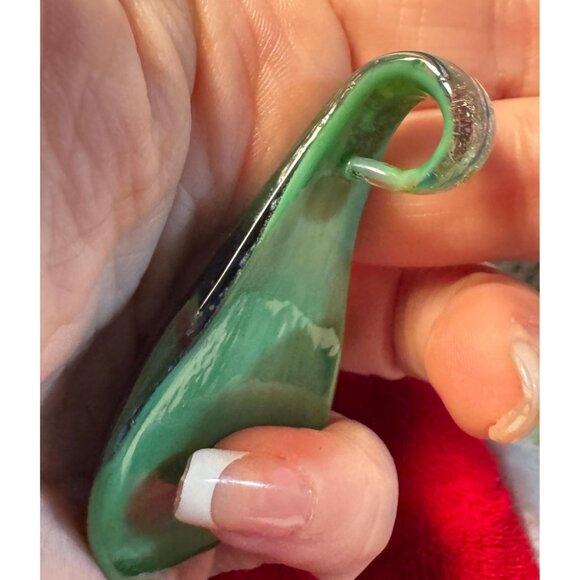 Murano Style Art Glass Pendant Teardrop Swirl | Blue Green Copper Glass Jewelry - Picture 7 of 7